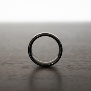 Black Obsidian Sleek Tungsten Ring, Design 6mm Beveled Edges, rings for men, rings for women, anniversary, wedding band, engagement band image 2