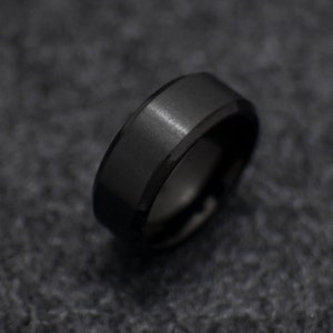 Black Obsidian Tungsten Ring Brushed, 8mm Black Wedding Band for Men, Wedding Ring Gift, Tungsten Carbide Man Ring, Anniversary Present