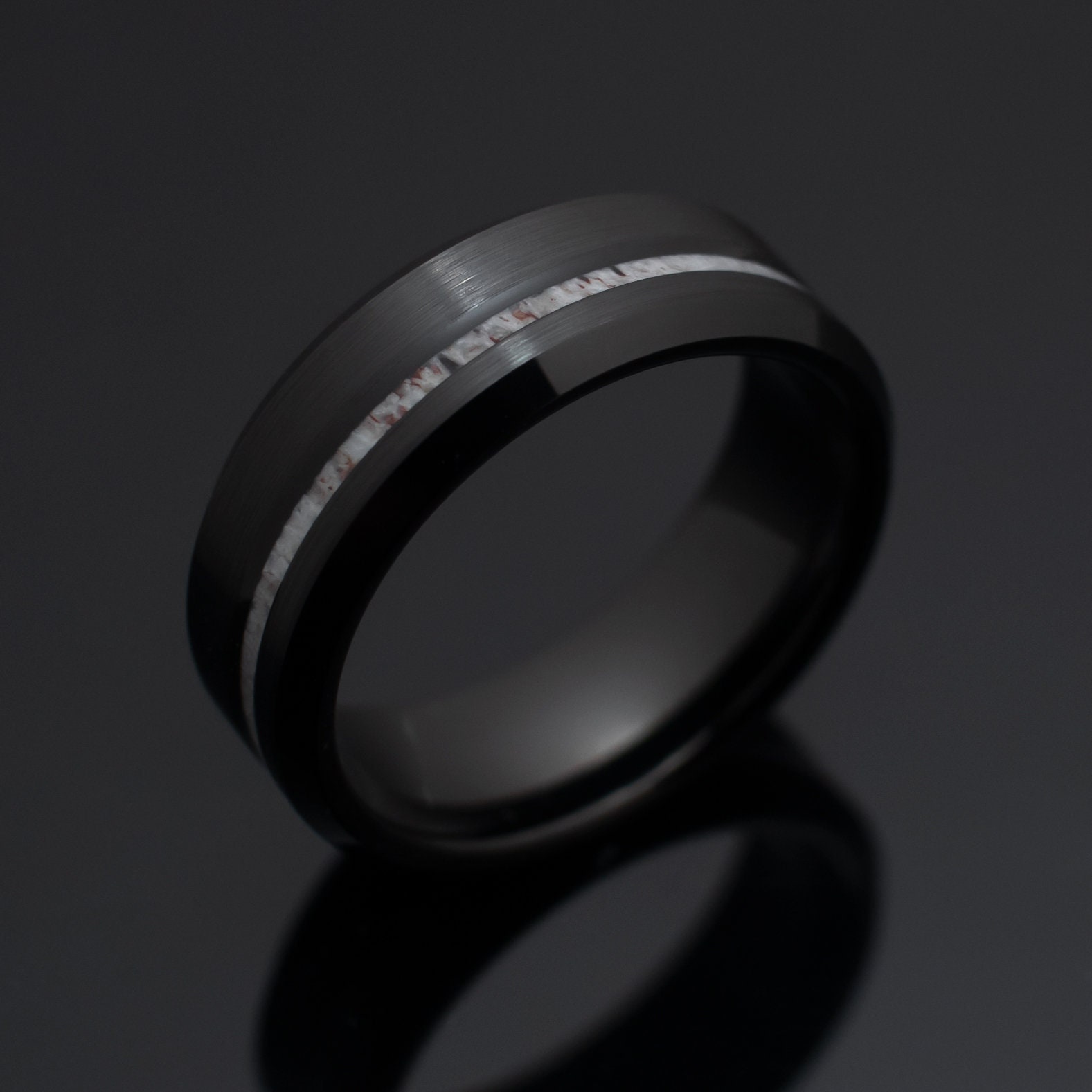 8mm Deer Antler Obsidian Style Tungsten Ring | Black Tungsten Wedding Band | Black Antler Tungsten Ring | Antler Wedding Ring | Comfort Ring