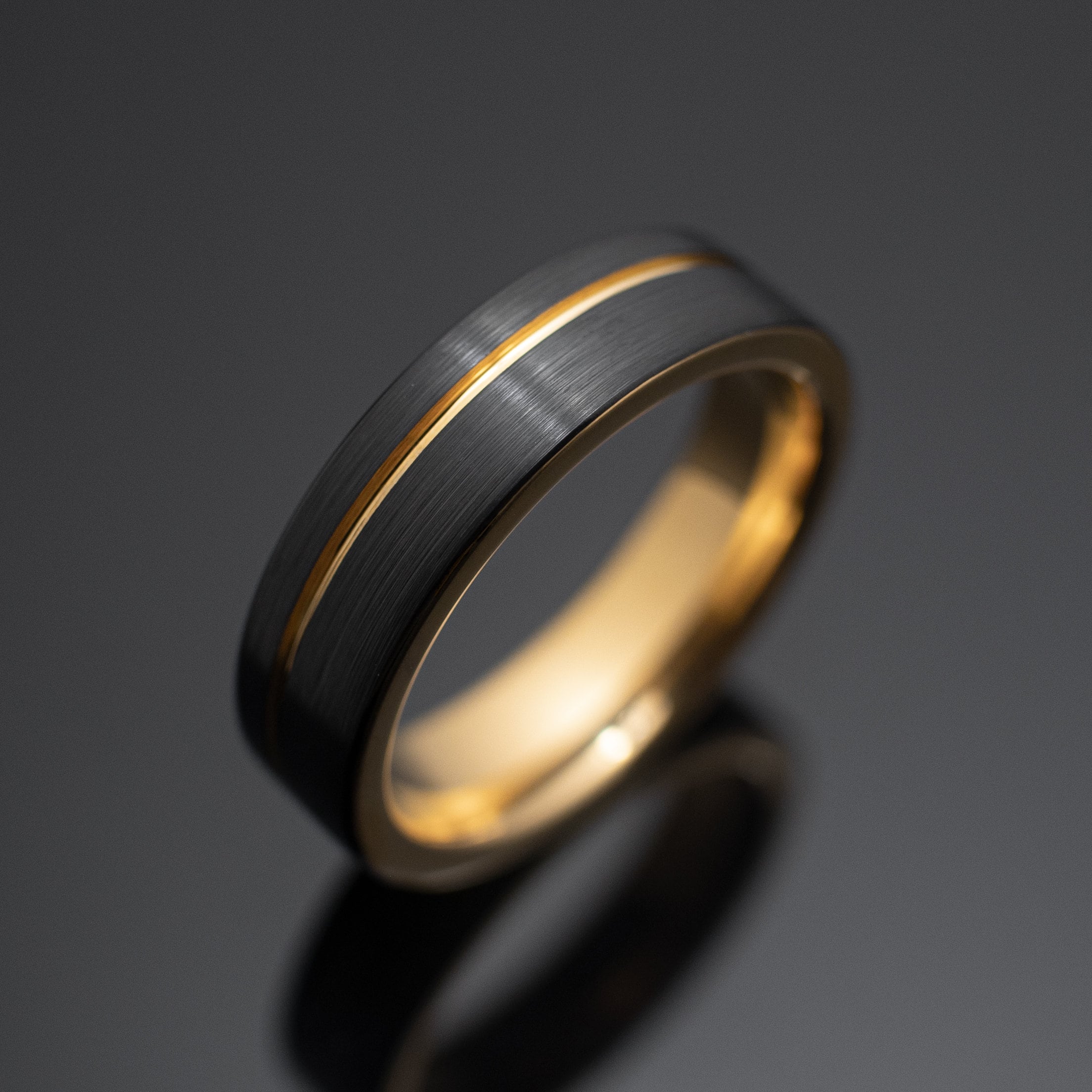 6mm ブラックゴールドオブシディアンタングステン結婚指輪、メンズ