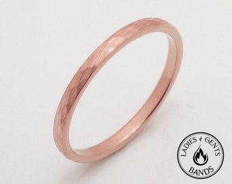 Hammered 2mm Rose Gold Wedding Ring, Thin Hammered Tungsten Wedding Band, Womens Band, Unisex Ring