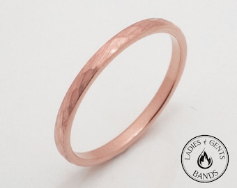 Hammered 2mm Rose Gold Wedding Ring, Thin Hammered Tungsten Wedding Band, Womens Band, Unisex Ring