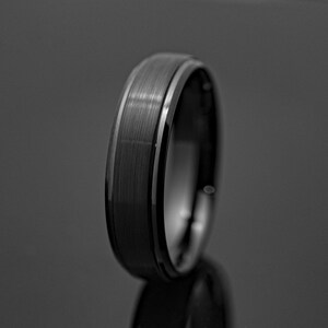 6mm Black Obsidian Brushed Wedding Band | Tungsten Carbide Ring for Him ...