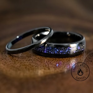 Nebula Orion Tungsten Wedding Ring Set His and Hers, 2mm/6mm bands