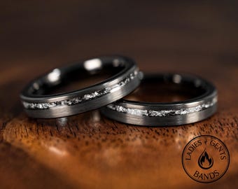 Meteorit Obsidian Ehering in 4 mm, Herren und Damen Ehering