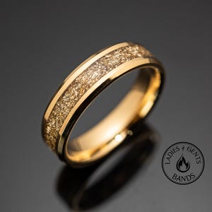 Gold 18k Mens Wedding Ring | Tungsten Ring, Genuine Gold Leaf Foil in 6mm Width