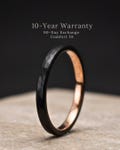 Black Obsidian Rose Gold Hammered Tungsten Ring, 2mm Round Dome Design, wedding band, unisex engagement ring