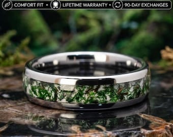 Moosachat Ring Silber 6mm Wolfram Ehering | Moosachat Ring - Naturbelassener Ring - Moosachat Ring - Naturbelassener Ring - Unikat Ring