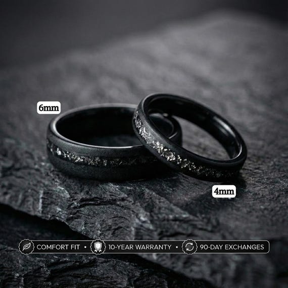 4mm/6mm Black Sandblasted Meteorite Tungsten Wedding Ring Set His and Hers