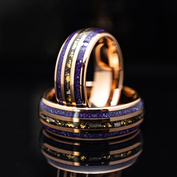 オパールゴールドリーフの結婚指輪 | 8mm 隕石ローズゴールドリング