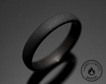 4mm Black Sandblasted Wedding ring, Black obsidian sandblasted womens mens Wedding Band