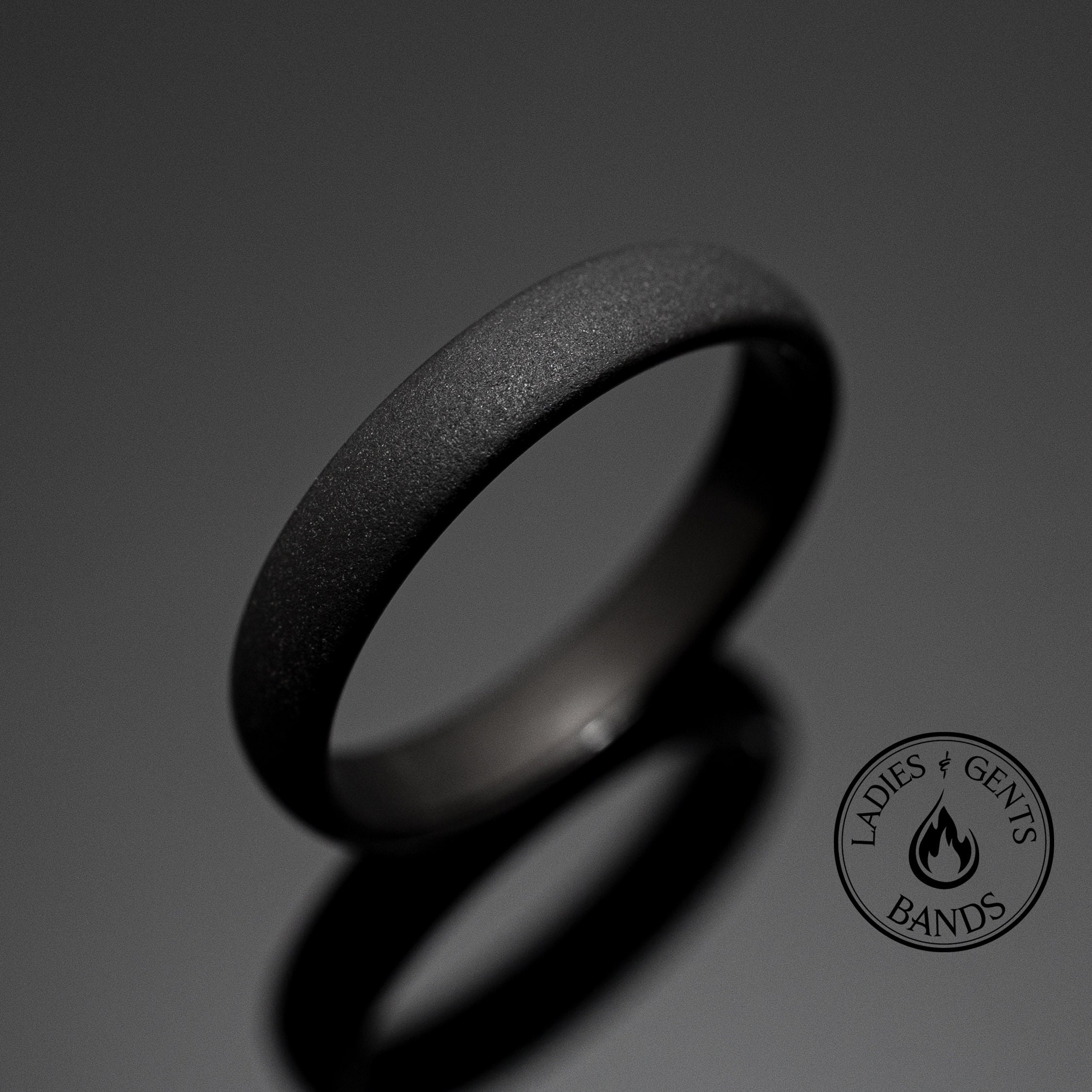 4mm Black Sandblasted Wedding ring, Black obsidian sandblasted womens mens Wedding Band
