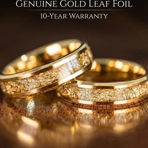 6mm 18k Gold Mens Wedding Ring | Tungsten Ring, Genuine Gold Leaf Foil | Gold 18k Mens Ring | Mens Gold Ring