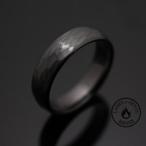 Gunmetal Hammered Tungsten Wedding Band Ring in 6mm Width