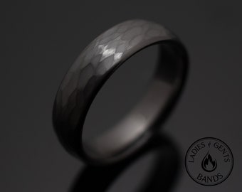 Gunmetal Hammered Tungsten Wedding Band Ring in 6mm Width