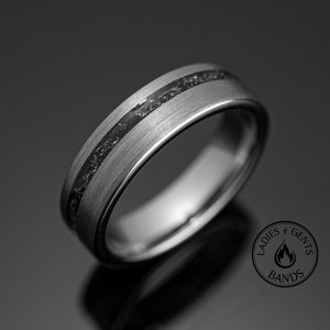 6mm Silver Meteorite Brushed Wedding ring, Silver Mens Wedding Band