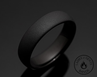 6mm Black Sandblasted Wedding ring, Black obsidian sandblasted Mens Wedding Band