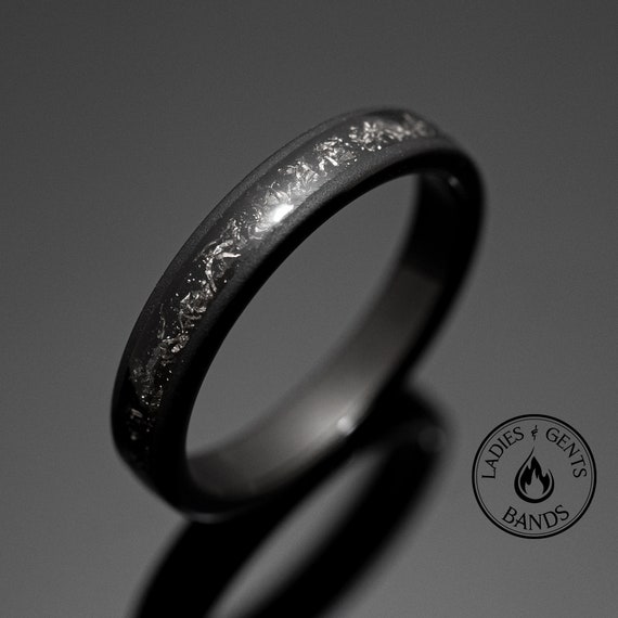4mm Black Meteorite Sandblasted Wedding ring, Black obsidian