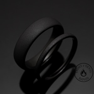 Black Sandblasted Obsidian-style Tungsten Wedding Ring Set His and Hers, 2mm/6mm Bands