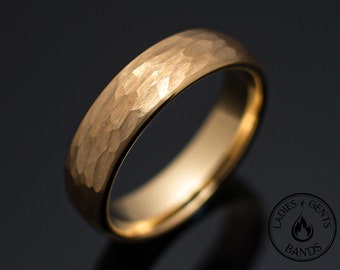 Gold Hammered Tungsten Wedding Band Ring in 6mm Width