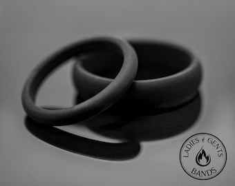 Couple's Black Silicone Wedding Rings, 2mm/6mm Fitness Bands in Grey Black White