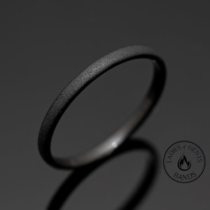 2mm Black Sandblasted Obsidian-style Wedding ring, Black obsidian sandblasted Wedding Band
