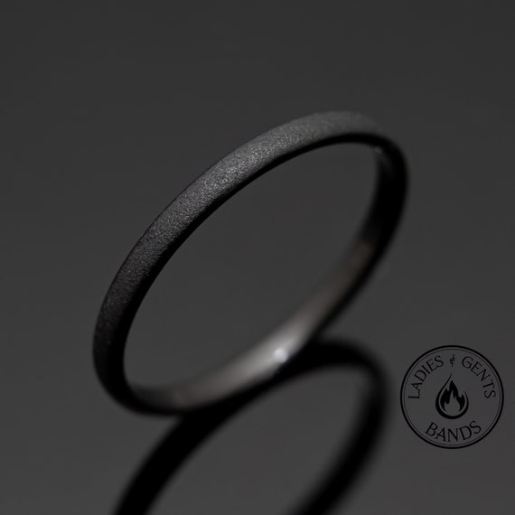2mm Black Sandblasted Obsidian-style Wedding ring, Black obsidian sandblasted Wedding Band