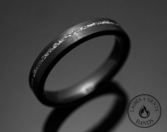 4 mm schwarzer Meteorit gebürsteter Ehering, schwarzer Obsidian sandgestrahlter Herren- und Damenring