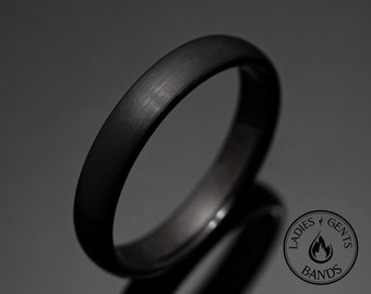 4mm Black Brushed Obsidian Style Tungsten Wedding Ring, Unisex Wedding Tungsten Band