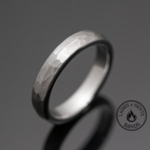 4mm Silver Hammered Tungsten Carbide Wedding Band, Wedding Ring