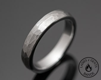 4mm Silver Hammered Tungsten Carbide Wedding Band, Wedding Ring