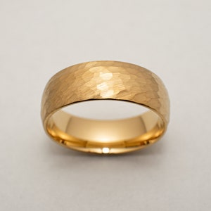 8mm HAMMERED Yellow Gold* Tungsten Carbide Unisex Band, Hammered Finish, 8mm, Mens Ring