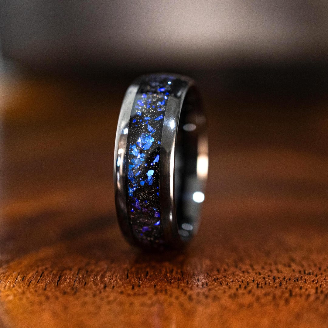 8mm Orion Nebula Obsidian-style Wedding Ring, Black Tungsten