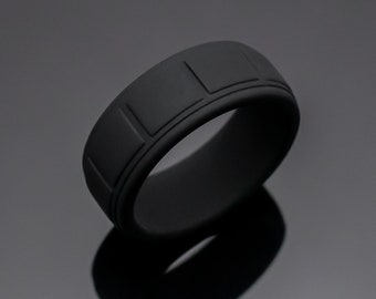 8mm Black Obsidian Onyx Silicone Wedding Band, Black Silicone Ring for Him