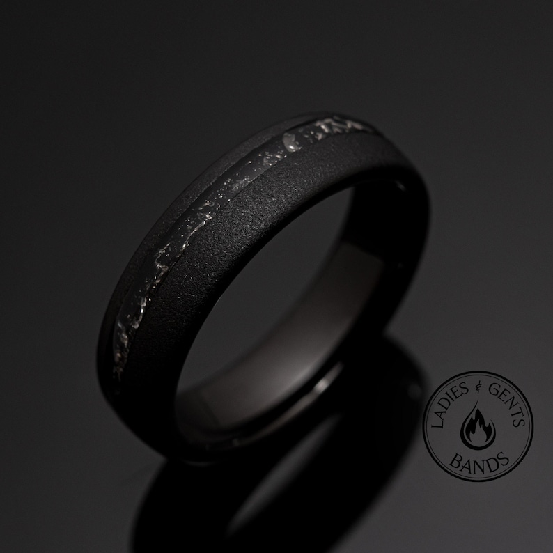 4mm/6mm Black Sandblasted Meteorite Tungsten Wedding Ring Set His and Hers image 4