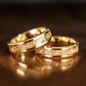Gold 18k Mens Gold Leaf Wedding Ring | Tungsten Ring in 6mm width