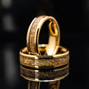 Gold 18k Mens Wedding Ring | Tungsten Ring, Genuine Gold Leaf Foil in 6mm width