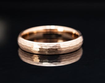 4mm Hammered Rose Gold* Tungsten Wedding Band, Unisex Minimalist Wedding Ring