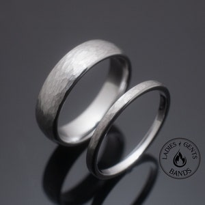 シルバー ハンマー加工 タングステン製結婚指輪セット 彼と彼女用 2mm/6mmバンド アクティブ