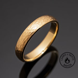 Gold Hammered Tungsten Wedding Band Ring in 4mm Width