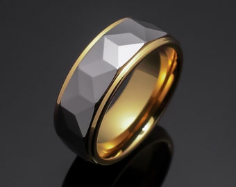 Silver Gold Tungsten Carbide Wedding Band, Unisex Wedding Ring 8mm width