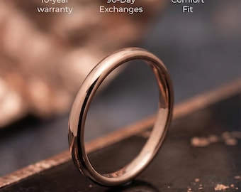 2mm Polished Rose Gold Tungsten Wedding Band for Her | rose gold band, rose gold wedding band women, rosegold ring,rose gold engagement band