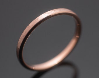 2mm Thin Hammered Rose Gold Tungsten Wedding Ring Unisex