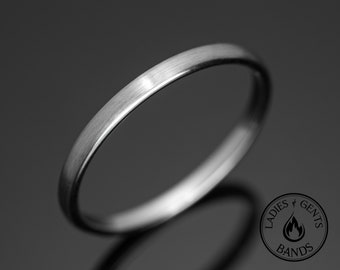 Bague en argent tungstène brossé 2 mm, bagues fines pour elle, anniversaire, alliance, alliance