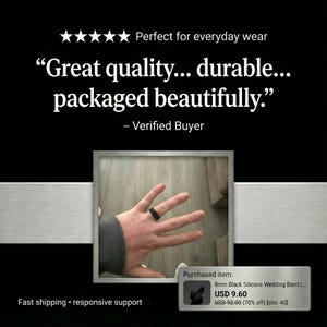 8mm Black Silicone Wedding Band – Flexible Rubber Ring for Active Wear, Comfort Fit image 11