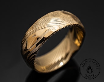 8mm Gold Damascus Hammered Ring | Unique Mens Wedding Band Gold Steel 8mm Ring |Gold Damascus Steel Ring,Damascus Ring Damascus Wedding Band