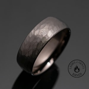 8mm Gunmetal Hammered Tungsten Wedding Band, Unisex Engagement Ring