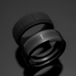 8mm Obsidian Tungsten Silicone Ring Set, Black Silicone Wedding Band for Men, Wedding Ring Gift, Tungsten Carbide, Man Ring,