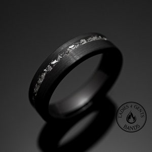 6mm Black Meteorite Brushed Wedding ring, Black obsidian sandblasted Mens Wedding Band