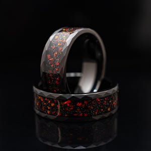 Black Garnet Red Men&#39;s Band, Tungsten Wedding Band with Red Gemstone Inlay, Mens Wedding Ring, Red Ring Garnet in 8mm width